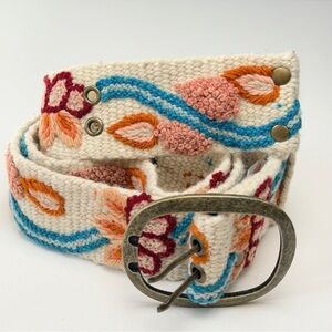 Pistil Peruvian Wool Floral Woven Embroidered Belt Women size S/M Boho Hippie